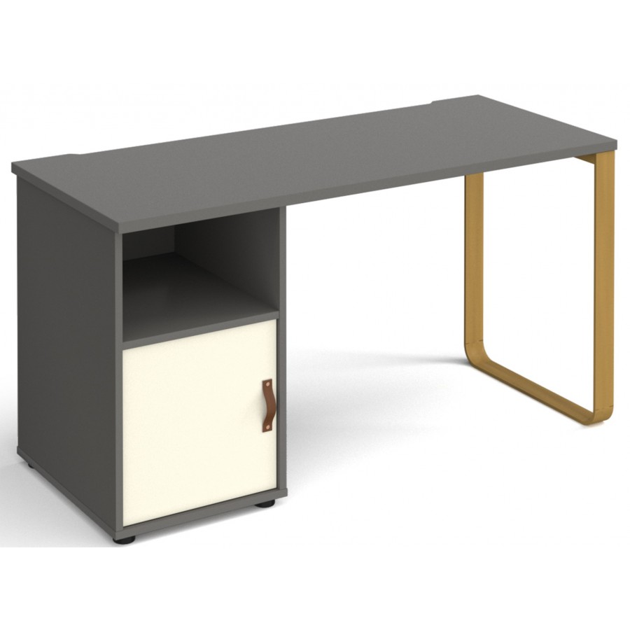 Cairo Straight Desk with Brass Leg and Integrated Cupboard